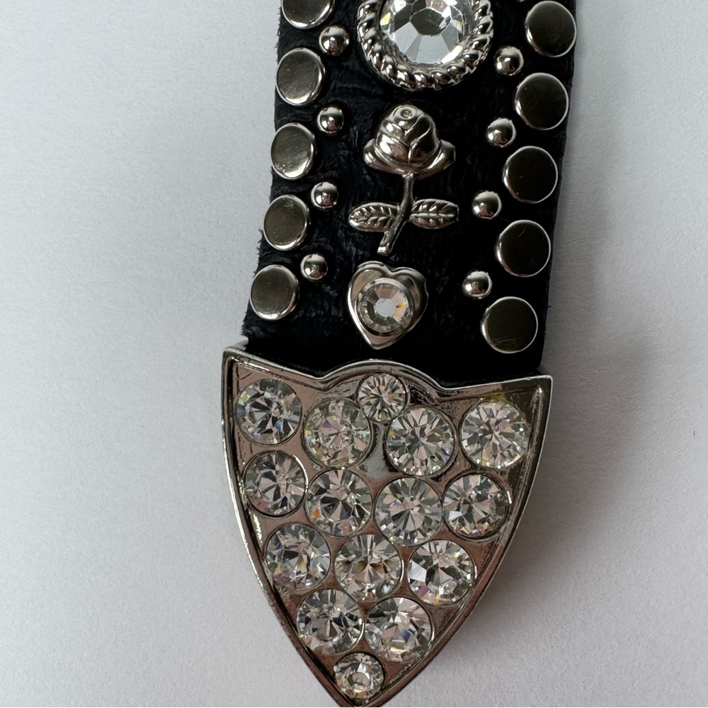 Kippys Swarovski crystal leather western Y2K black an silver trendy country belt - Picture 13 of 15